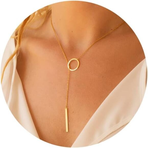 Lariat Necklace for Women,Dainty Gold Long Necklaces 14k Gold Plated Heart Pearl - Picture 1 of 7
